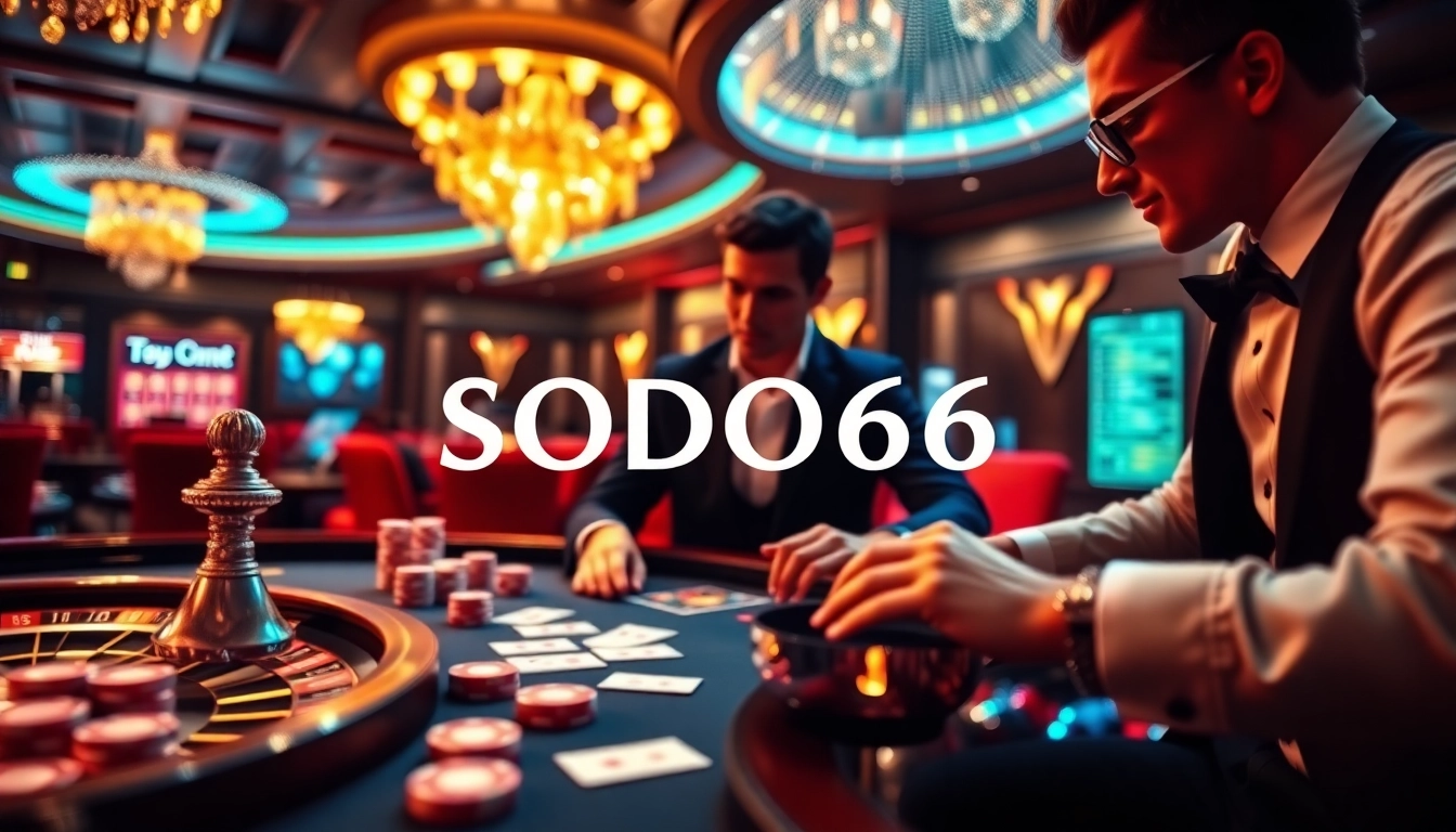 SODO66 players experience thrilling online games in a luxurious casino setting.
