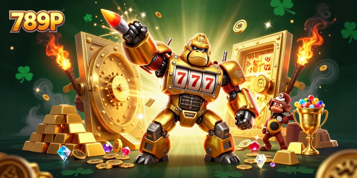 Experience thrilling wins at 789P with the golden mech slot machine scene bursting with coins and treasures.