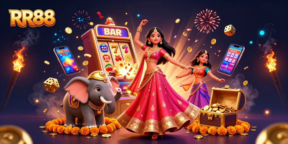 Experience exciting gameplay with RR88, featuring a stunning scene of vibrant casino action, colorful characters, and jackpot elements.