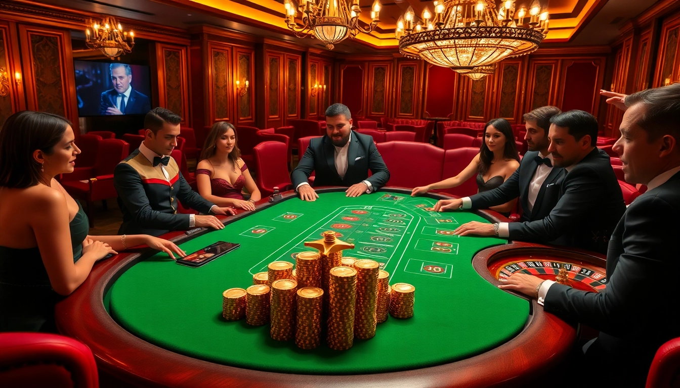OPEN88 high-stakes poker game showcasing luxury and excitement with colorful chips and vibrant atmosphere.