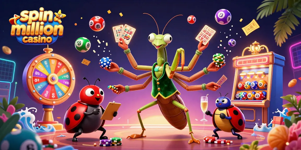 Spin million casino showcases a vibrant scene with animated characters amidst dynamic gambling elements for engaging gameplay.