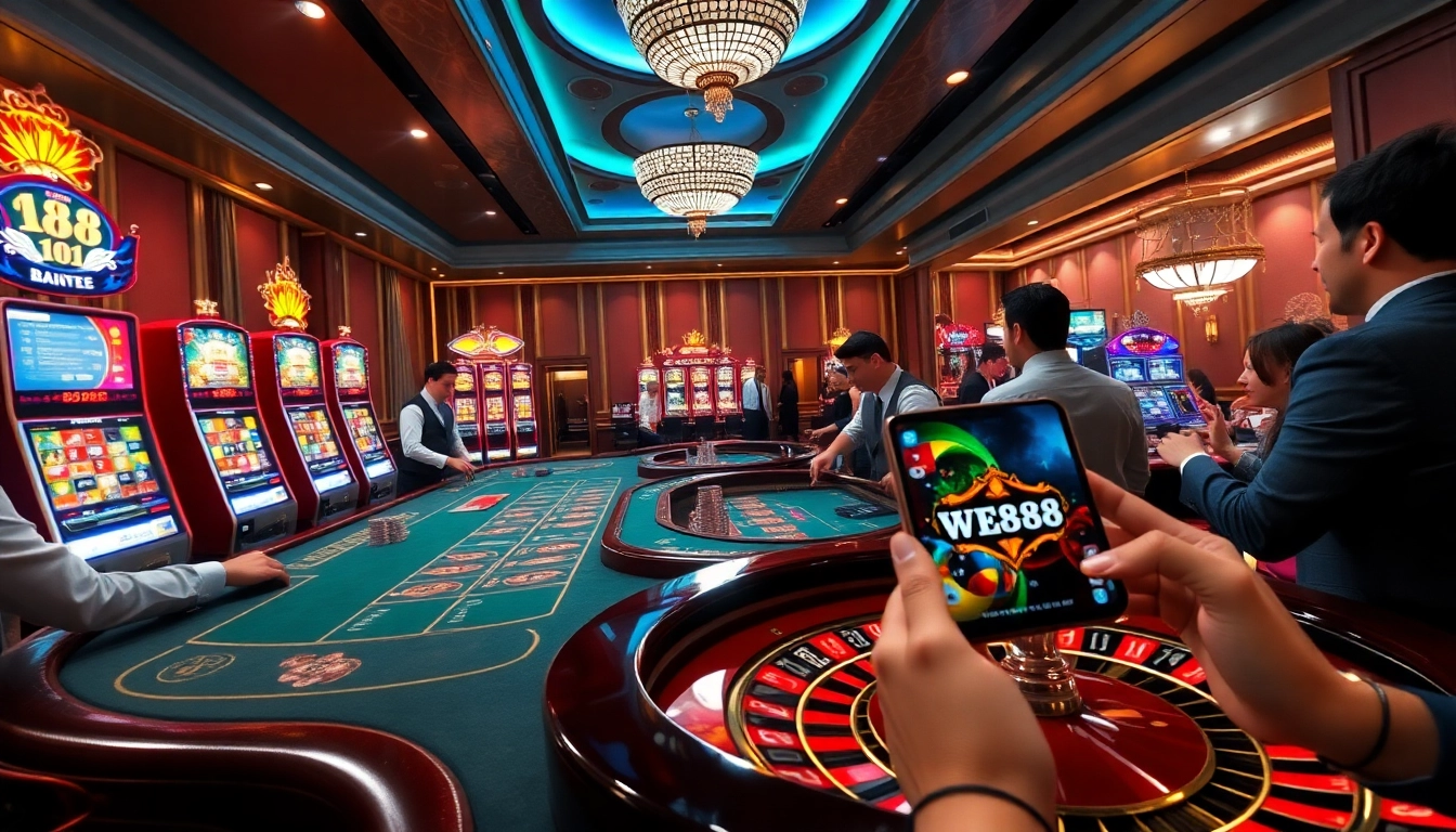 Experience the excitement at https://we88top.io/ with vibrant gambling visuals featuring roulette and slot machines.