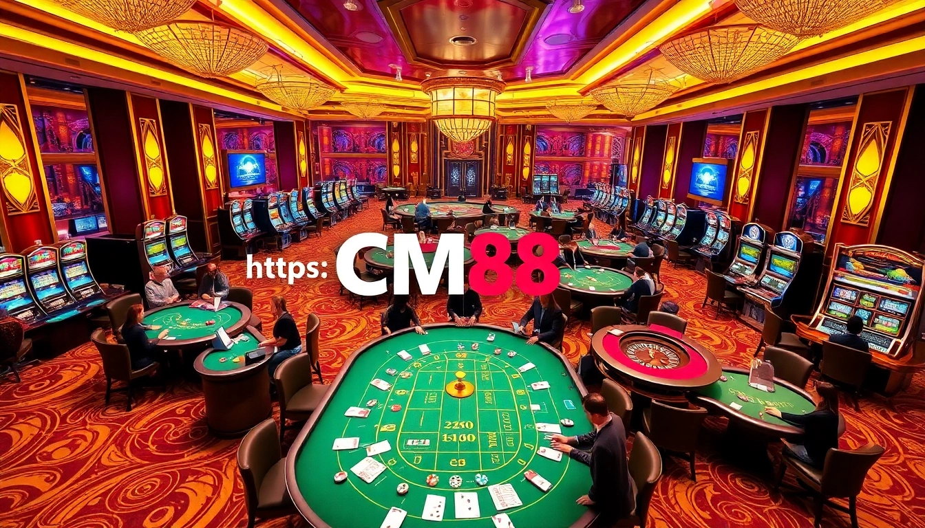 Exciting gambling scene at CM88.autos with vibrant casino tables and animated players.