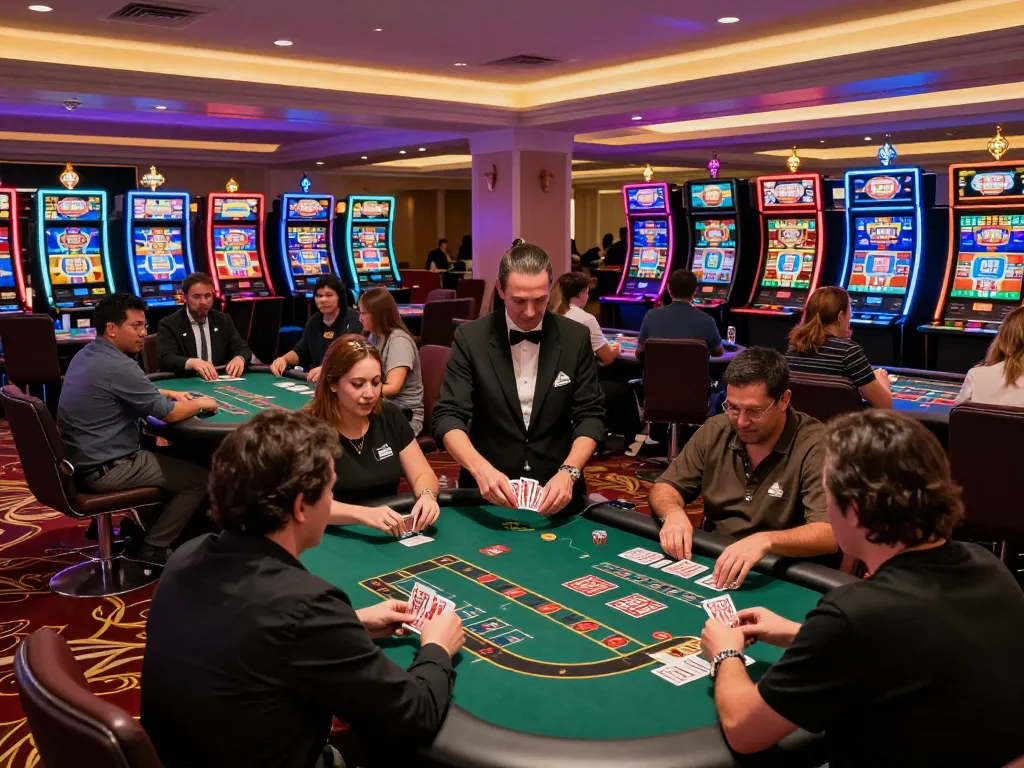 Players enjoying blackjack at RED88 casino, vibrant atmosphere with engaging dealers and exciting gameplay