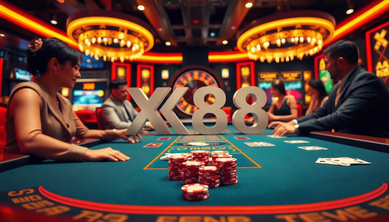High-stakes action at X88 casino table with vibrant chips and cards