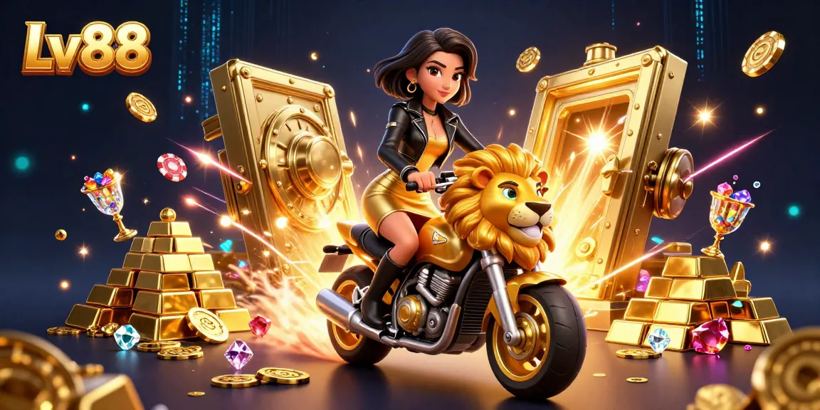 Engage with exciting gameplay at Lv88's online casino featuring lavish golden treasures and vibrant scenes of winning.