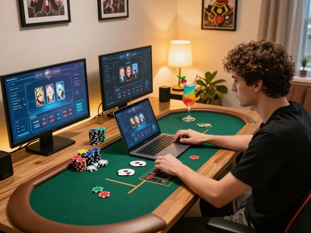 Tg88 online casino gaming scene with player engaging in strategic betting on their laptop.