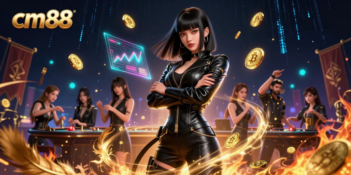 Experience thrilling betting with cm88 at a vibrant 3D casino illustration featuring dynamic characters and elements.