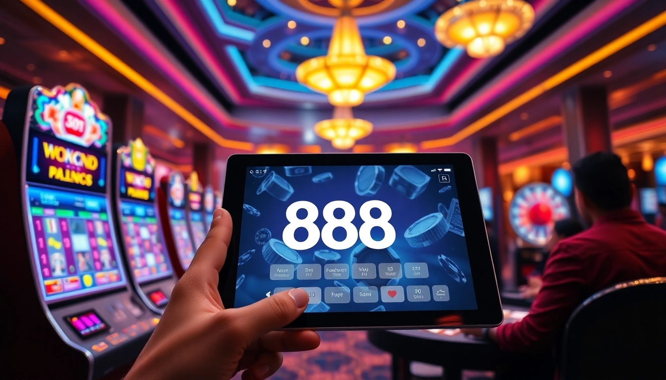 Experience excitement with 888VND in a high-stakes casino ambiance featuring vibrant games and sleek interface.