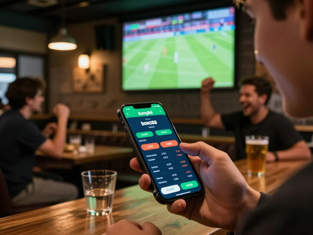bong88 user engaging with live betting app and celebrating a win during a sports event