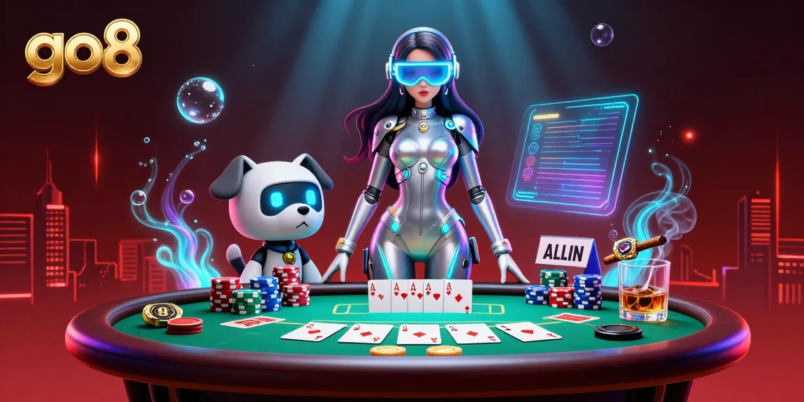 Engage in thrilling gaming experiences at go8 with a vibrant scene featuring a futuristic woman and a robot dog.