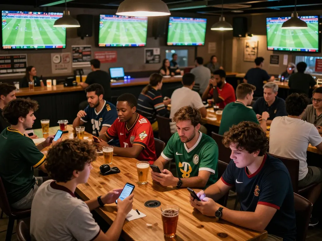 CakhiaTV bettors enjoying live football matches in an exciting sports bar atmosphere.