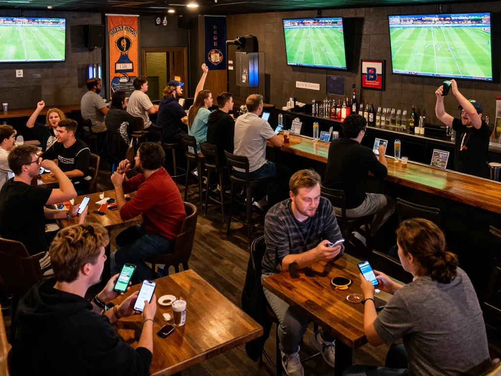 Check today's football results and updates on sports betting at a lively bar