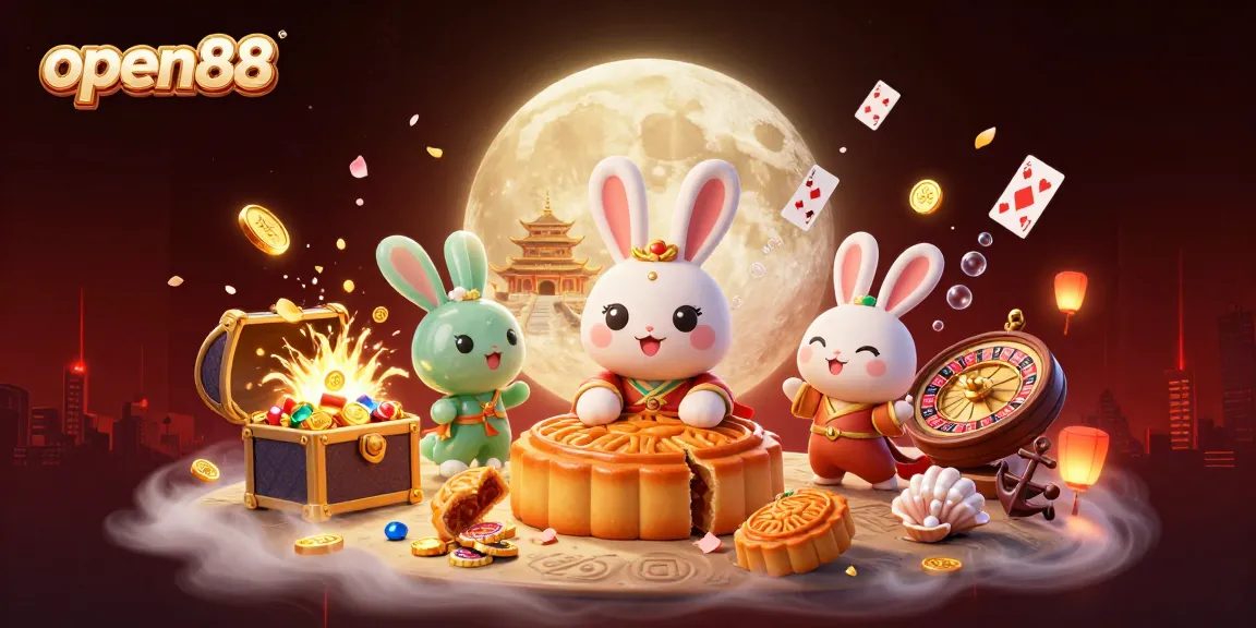 Experience thrilling action with open88 as the moon rabbit reveals poker chips in a vibrant casino scene.