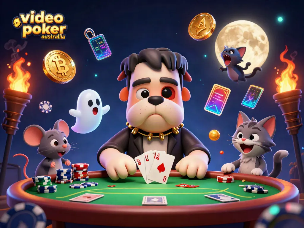 Experience the thrill of video poker Australia with engaging characters and vibrant designs in this dynamic illustration.