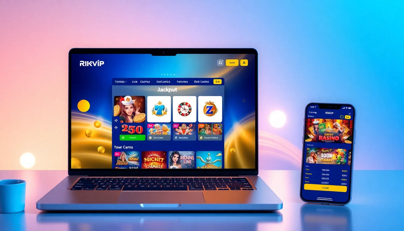 Rikvip online gaming platform interface showcasing live casino games and jackpots.
