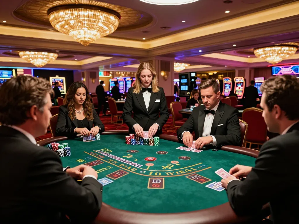 Experience debet strategy action at a blackjack table in a lively Las Vegas casino