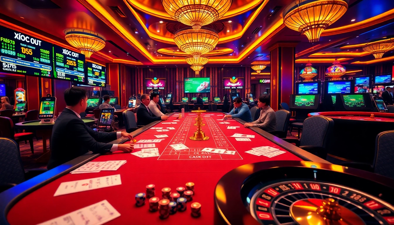 Experience Xóc Đĩa có thể rút tiền at a luxurious casino table with vibrant chips and eager players.