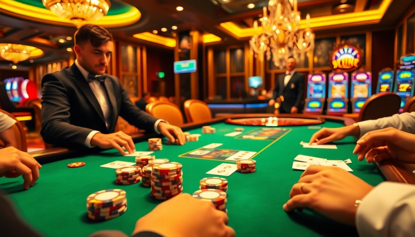 Engaging poker game scene at https://da88st.com/ with professional players and vibrant casino atmosphere