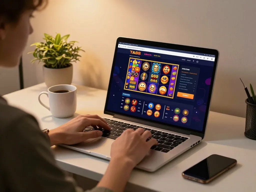Engaging online casino experience at https://ta88at.com/ showcasing vibrant games on a laptop.