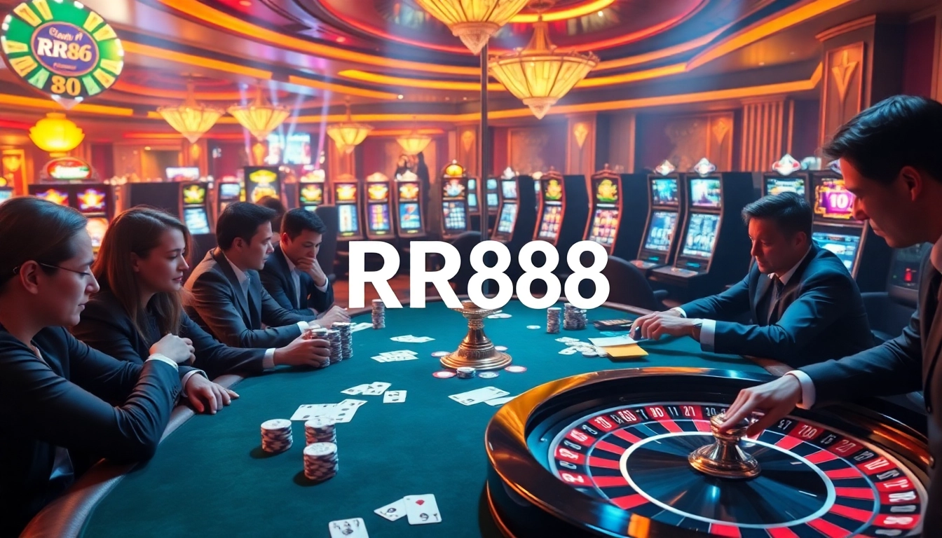 Players enjoying an exciting casino game at RR88 with vibrant poker chips and cards.