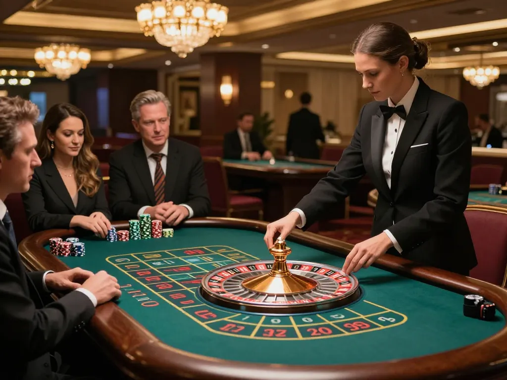 Players enjoying an exciting roulette game at 23winy's upscale casino, capturing strategic betting moments and luxury atmosphere.
