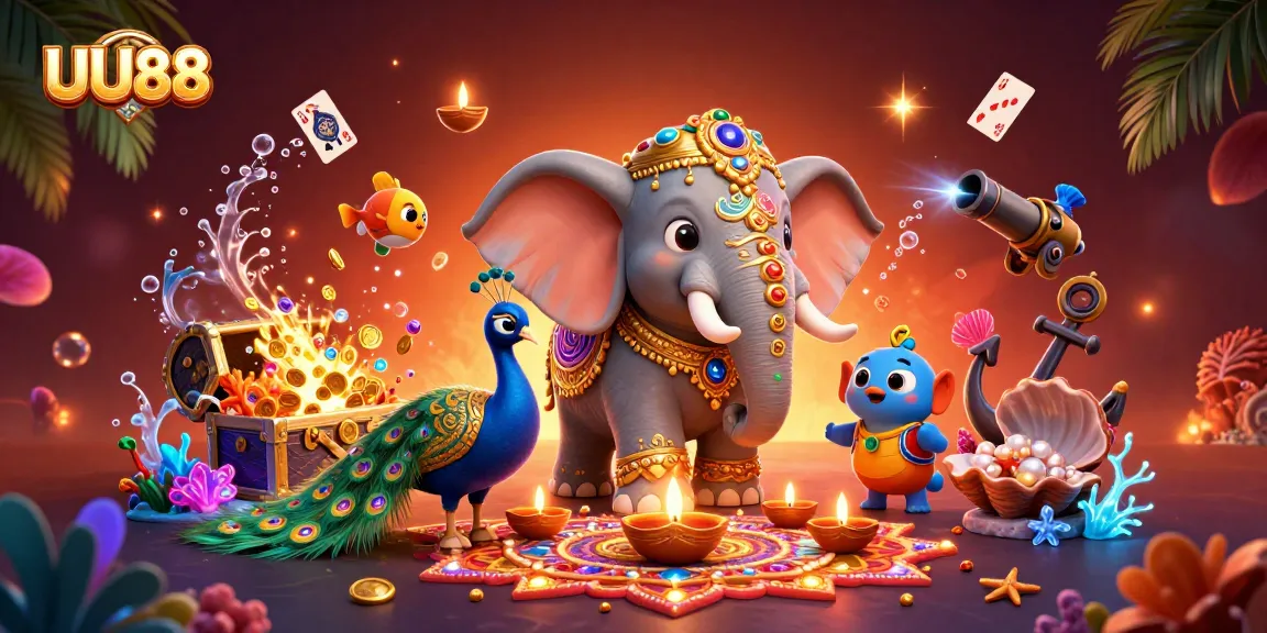 Experience the excitement of UU88 with a dynamic depiction of vibrant casino elements and rich illustrations.