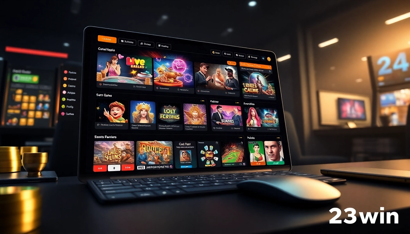 Dynamic online gaming interface at 23win showcasing exciting casino and sports betting options.