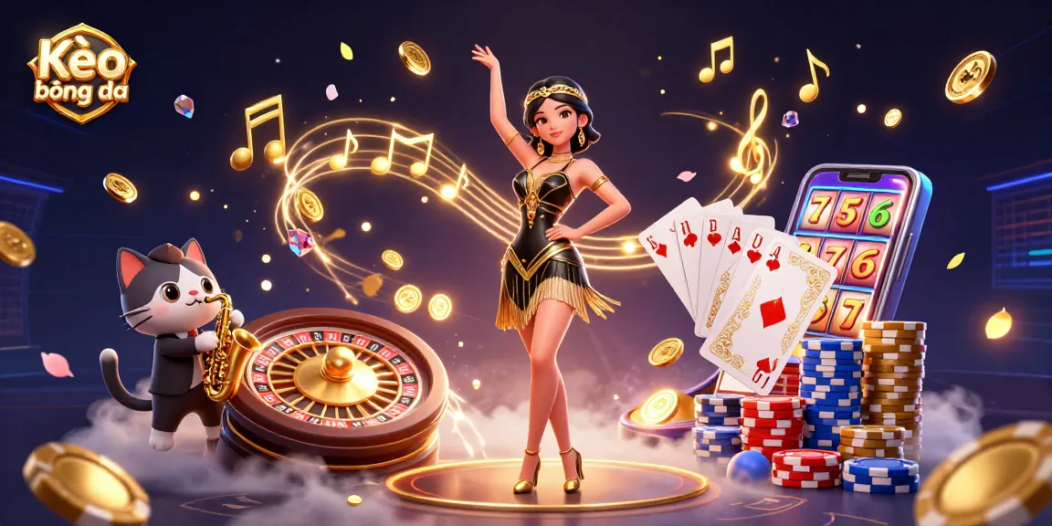 Kèo bóng đá showcases thrilling betting excitement with dynamic characters and vibrant casino elements.