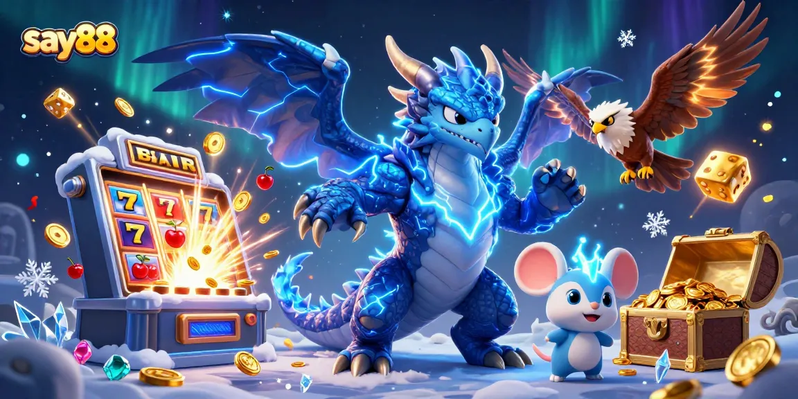 Engage in exciting slots and jackpots with say88, featuring vibrant dragons and thrilling casino elements.