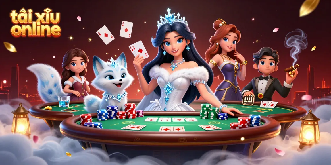 Experience thrilling action with our dynamic tài xỉu online scene featuring a glamorous queen and vibrant poker elements.