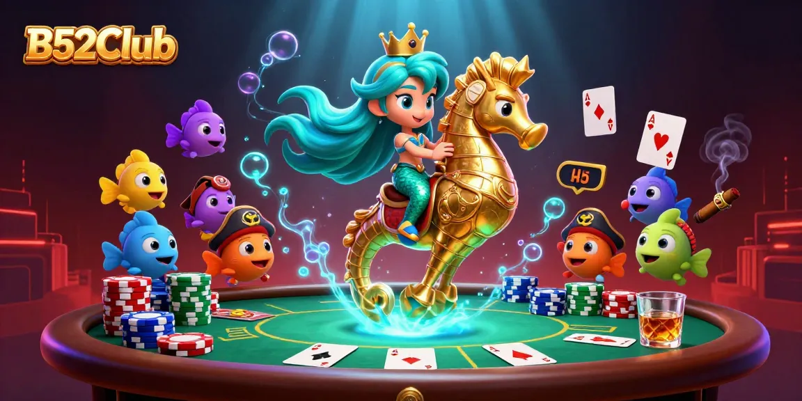 B52Club's thrilling underwater casino scene featuring a mermaid and animated poker elements.