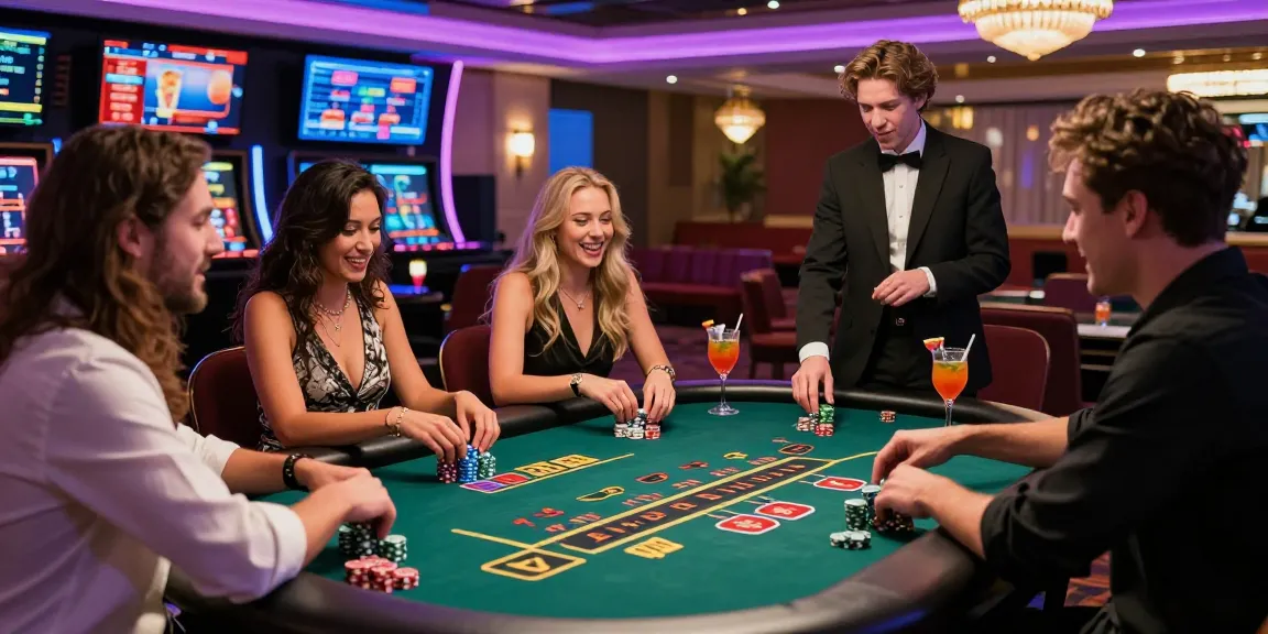 Exciting casino gaming experience with friends around a blackjack table at 123b
