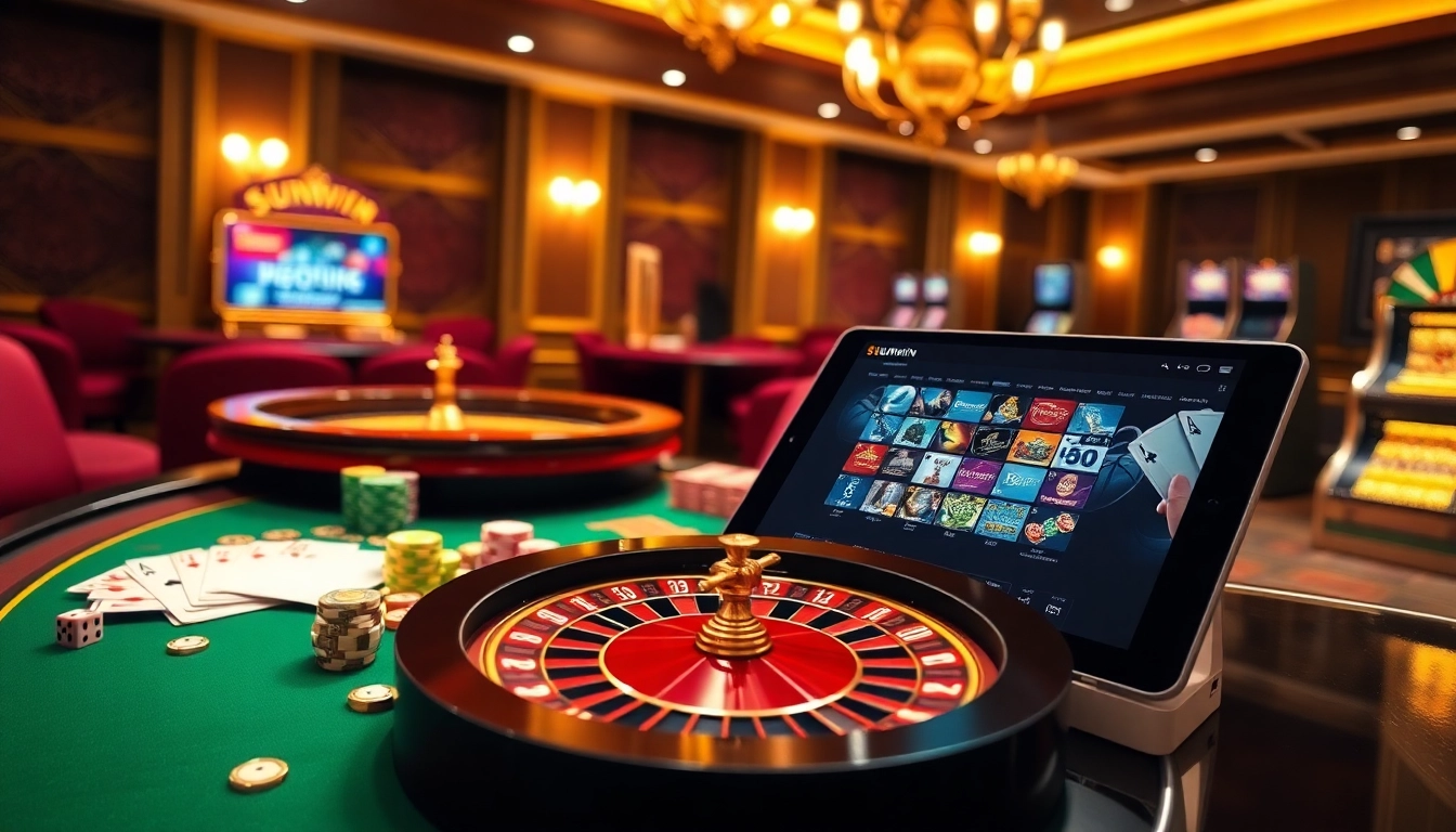 Engaging gambling action on Sunwin platform with casino elements and vibrant graphics.