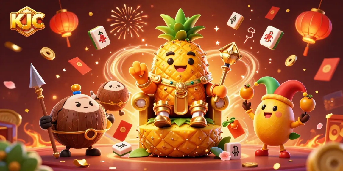KJC illuminates the tropical casino scene with a golden pineapple king and vibrant decorations for gamblers.