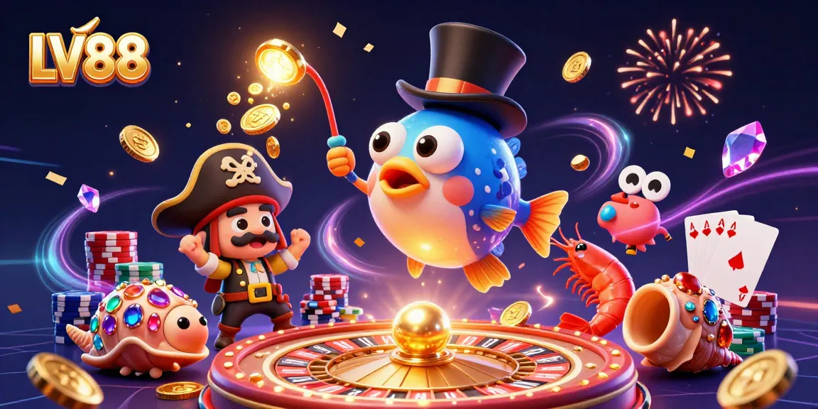 Experience the excitement of LV88 with a vibrant underwater casino scene featuring animated characters and dynamic gaming elements.