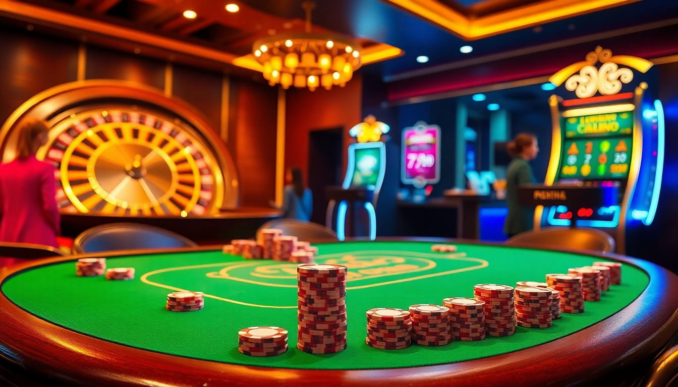 Experience the excitement of 79win at a luxurious casino table, filled with poker chips and games.