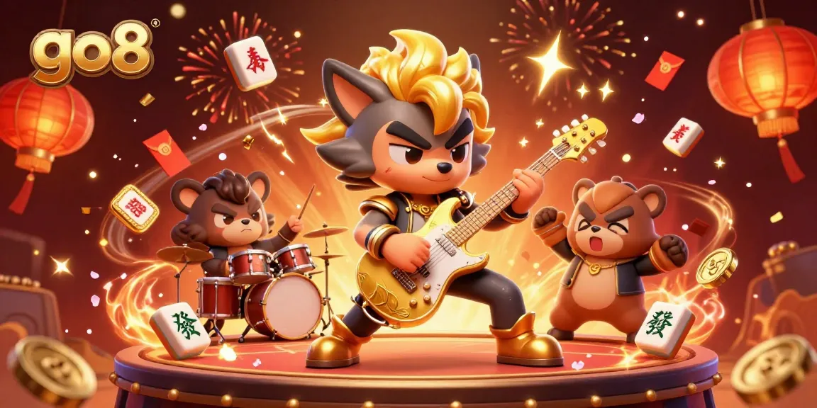 Experience the excitement of go8 casino gaming with vibrant 3D characters in a festive scene.