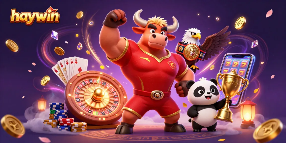 Engage in the thrill of haywin with vibrant gambling characters celebrating victory.