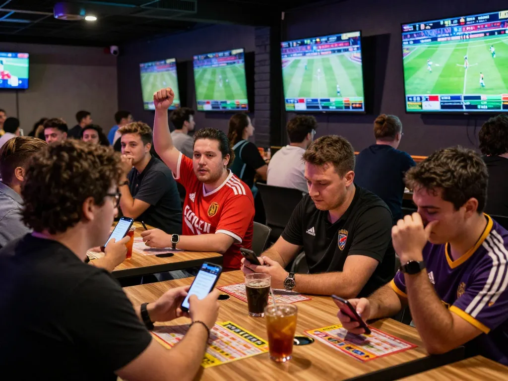 Fans engaging with the sunwin sports betting app in a vibrant lounge environment.