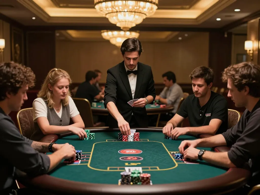 Players strategize at an mb66 poker table during an exciting game night.
