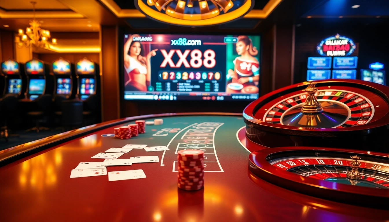 Engage in strategic gameplay at xx88.com with vibrant casino tables and exciting slot machines.