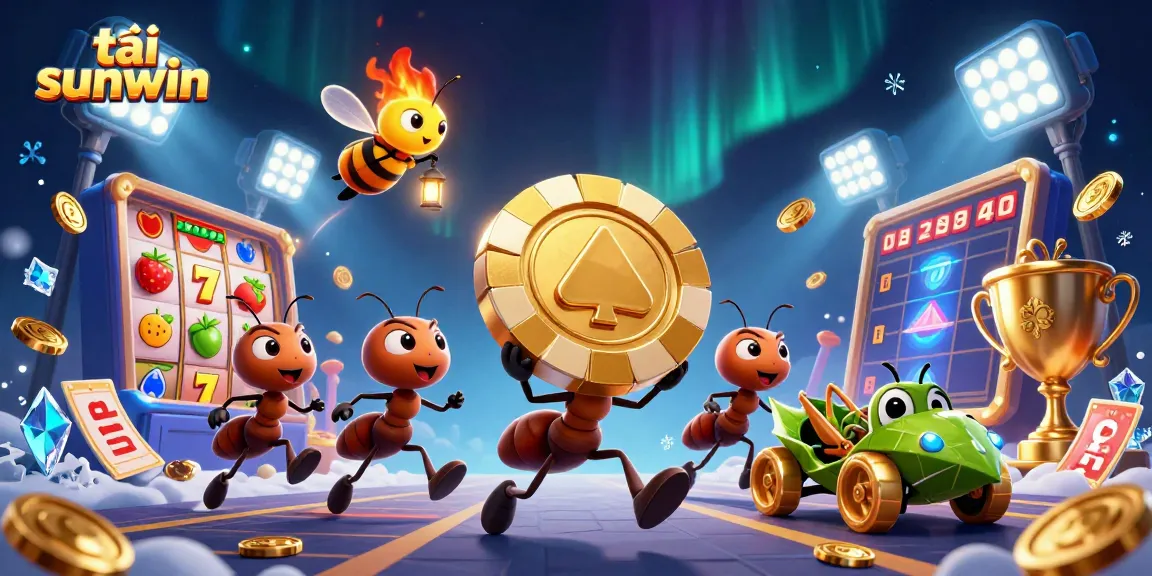 Engage with tải sunwin as ants execute a casino heist featuring vibrant slot reels and gold coins.