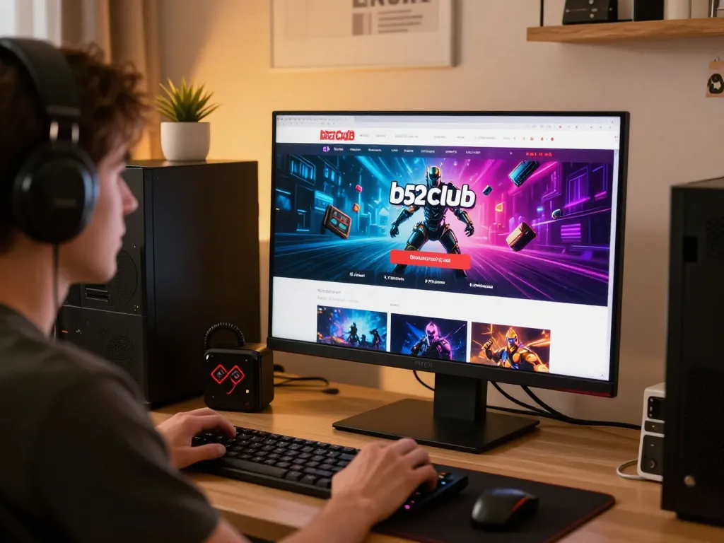 B52club user engaged in exciting online gaming on a modern desktop setup