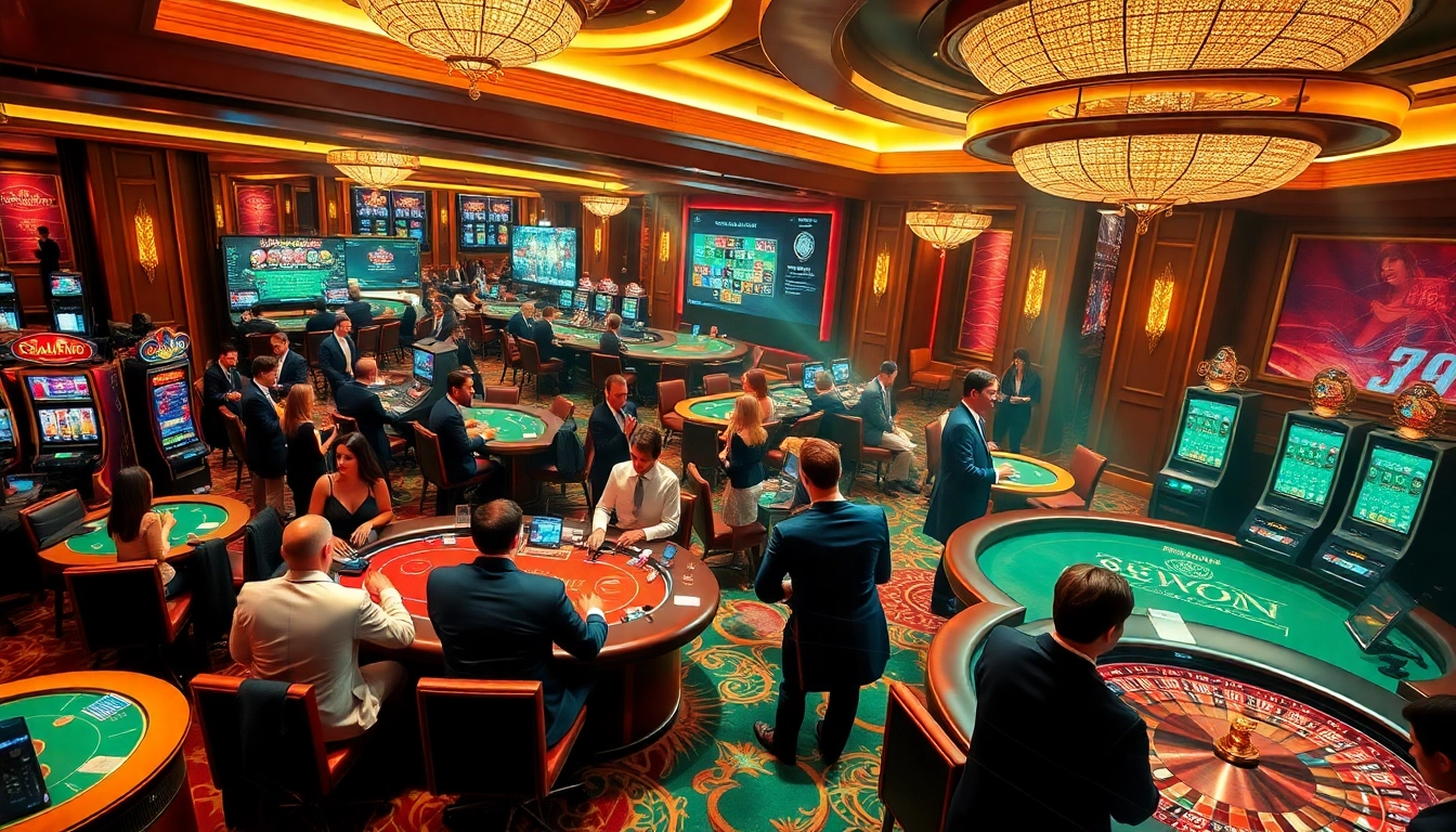 A thrilling casino scene at 58win showcasing live dealer games and engaging players.