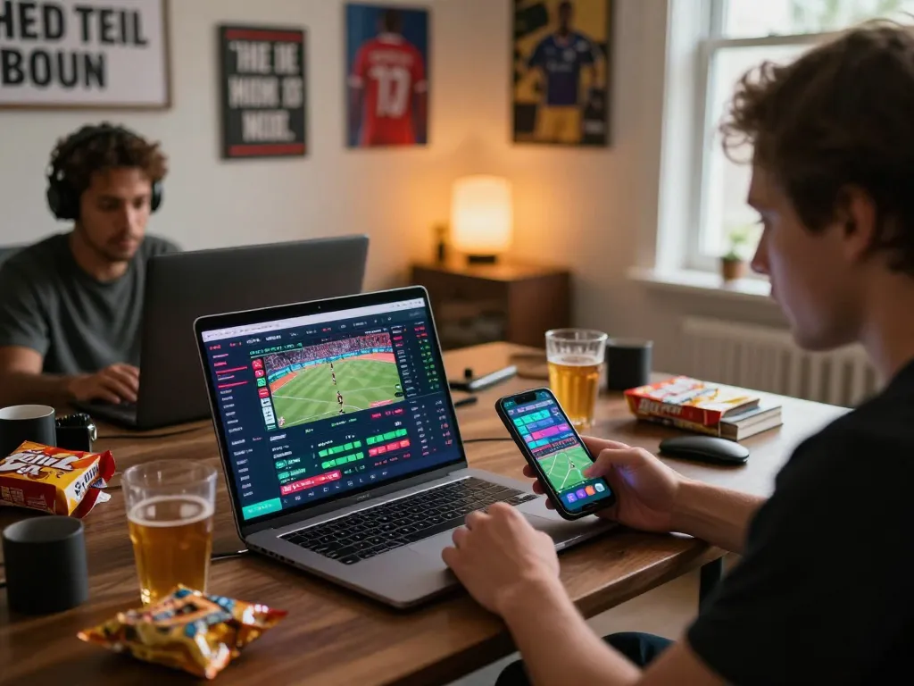 uk88 betting scene with user analyzing sports odds on laptop for strategic gameplay