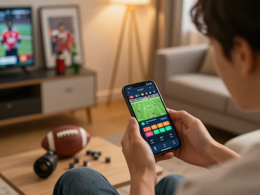 VN88 user placing a live sports bet on a smartphone, showcasing an engaging online betting experience.