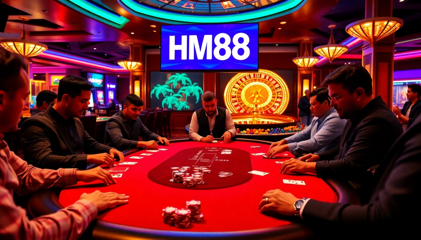 Experience elite poker action at HM88 in a luxurious casino setting.