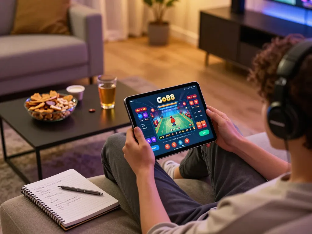 Engaging with the Go88 app at home while enjoying a casual gaming experience.