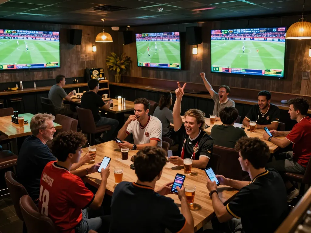 Watch the excitement of live football betting with cakhiatv in a vibrant sports bar.